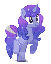 Size: 645x813 | Tagged: safe, artist:talentspark, oc, oc only, oc:amethyst dreams, crystal pony, pony, unicorn, crystallized, female, looking to the right, mare, open mouth, raised leg, signature, simple background, smiling, solo, tail, tail band, transparent background