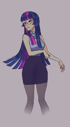 Size: 692x1254 | Tagged: safe, artist:nemovonsilver, twilight sparkle, human, g4, beautiful, clothes, female, glasses, humanized, miniskirt, pantyhose, skirt, solo