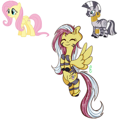 Size: 540x540 | Tagged: safe, artist:ask-cheri, fluttershy, zecora, hybrid, pegasus, pony, zebra, zebrasus, g4, commissioner:bigonionbean, female, fusion, mare, simple background, white background