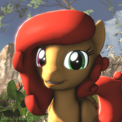 Size: 1000x1000 | Tagged: safe, artist:christian69229, oc, oc only, oc:soft melody, pegasus, pony, 3d, bust, female, folded wings, heterochromia, looking at you, mare, open mouth, portrait, red mane, smiling, solo, source filmmaker, watermark, wings