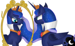 Size: 1024x628 | Tagged: safe, artist:disneymarvel96, artist:endergurl22, princess luna, pony, g4, angry, clothes, cosplay, costume, crown, disney, evil queen, female, gem, jewelry, mirror, necklace, queen, queen grimhilde, regalia, ruby, snow white and the seven dwarfs