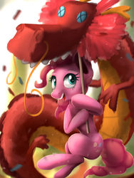 Size: 3000x4000 | Tagged: safe, artist:blackligerth, pinkie pie, dragon, earth pony, pony, g4, chinese new year, female, mare, parade, smiling