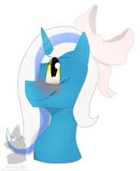 Size: 1949x2373 | Tagged: safe, artist:shiniingstar, oc, oc:fleurbelle, alicorn, pony, adorabelle, alicorn oc, big eyes, blushing, bow, cute, female, hair bow, long hair, long mane, mare, ocbetes, ribbon, smiling, solo, sweet