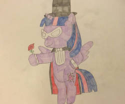 Size: 1280x1064 | Tagged: safe, twilight sparkle, alicorn, pony, g4, cape, clothes, female, flower, hat, parody, rose, solo, top hat, traditional art, tuxedo mask, twilight sparkle (alicorn), twixedo mask