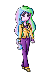 Size: 400x600 | Tagged: safe, artist:ninpeachlover, princess celestia, principal celestia, equestria girls, g4, bracelet, clothes, high heels, jewelry, shoes