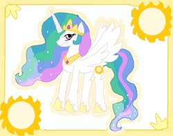 Size: 1392x1092 | Tagged: safe, artist:ninpeachlover, princess celestia, alicorn, pony, g4, clothes, crown, jewelry, moving hair, necklace, princess of the sun, regalia, shoes, sun, wavy hair, wavy tail