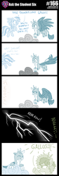 Size: 800x2386 | Tagged: safe, artist:sintakhra, gallus, rainbow dash, sandbar, earth pony, griffon, pony, tumblr:studentsix, g4, cloud, female, flying, implied smolder, lightning, male, prank