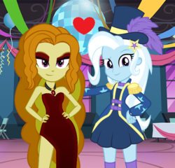 Size: 586x562 | Tagged: safe, artist:themexicanpunisher, adagio dazzle, trixie, equestria girls, g4, my little pony equestria girls: better together, street magic with trixie, clothes, dress, female, lesbian, partial hem, shipping, triagio