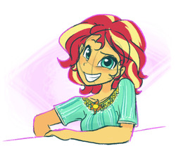 Size: 1246x1119 | Tagged: safe, artist:bcpony, sunset shimmer, equestria girls, alternate hairstyle, cute, female, shimmerbetes, smiling, solo