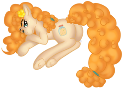 Size: 4500x3200 | Tagged: safe, artist:loviebeest, pear butter, earth pony, pony, g4, butt, cutie mark, female, lying down, pear butt, plot, simple background, solo, transparent background, underhoof