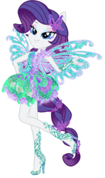 Size: 1450x2450 | Tagged: safe, artist:gihhbloonde, rarity, fairy, equestria girls, g4, aisha, blue dress, blue wings, butterflix, clothes, crossover, dress, fairy wings, fairyized, female, high heels, layla, ponied up, pony ears, rainbow s.r.l, shoes, simple background, smiling, solo, sparkly wings, transparent background, winged humanization, wings, winx, winx club, winxified
