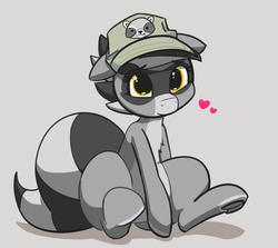 Size: 1595x1421 | Tagged: safe, artist:pabbley, oc, oc only, oc:bandy cyoot, pony, raccoon, raccoon pony, hat, heart, male, regular show, rigby (regular show), solo, striped tail, underhoof, wide hips