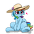 Size: 1262x1262 | Tagged: safe, artist:pabbley, rainbow dash, pegasus, pony, g4, chest fluff, cute, dashabetes, eye clipping through hair, female, floating heart, floppy ears, flower, frog (hoof), hat, heart, hnnng, mare, rainbow dash always dresses in style, shadow, simple background, sitting, solo, sun hat, underhoof, white background
