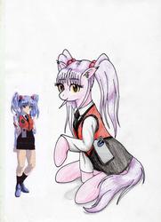 Size: 2508x3461 | Tagged: safe, artist:40kponyguy, derpibooru exclusive, human, pony, anime, clothes, crossover, ear fluff, high res, looking at you, martian successor nadesico, miniskirt, pigtails, ponified, raised hoof, ruri hoshino, shoes, simple background, skirt, socks, solo, traditional art, twintails, white background