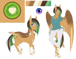 Size: 3300x2550 | Tagged: safe, artist:askbubblelee, oc, oc only, oc:kiwi breeze, pegasus, anthro, unguligrade anthro, anthro oc, clothes, female, freckles, high res, mother, pants, reference sheet, shirt, simple background, solo, transparent background