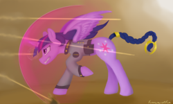 Size: 2200x1318 | Tagged: safe, artist:freezeroffire, twilight sparkle, alicorn, pony, g4, clothes, female, military, military uniform, shield, solo, spread wings, twilight sparkle (alicorn), uniform, wings