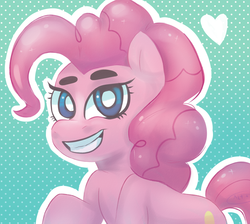 Size: 1900x1700 | Tagged: safe, artist:cosmic-pincel, pinkie pie, earth pony, pony, g4, cute, diapinkes, female, heart, polka dot background, smiling, solo