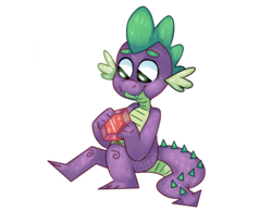 Size: 2700x2100 | Tagged: safe, artist:cosmic-pincel, spike, dragon, g4, cute, cute little fangs, fangs, gem, high res, male, simple background, sitting, solo, transparent background