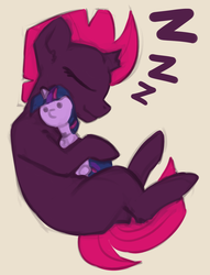 Size: 1005x1313 | Tagged: safe, artist:marsminer, fizzlepop berrytwist, tempest shadow, twilight sparkle, pony, unicorn, g4, blank flank, broken horn, cute, female, horn, plushie, sleeping, solo, tempestbetes, zzz