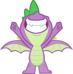 Size: 7922x8117 | Tagged: safe, artist:memnoch, spike, dragon, g4, molt down, absurd resolution, grin, hands up, male, nose in the air, simple background, smiling, solo, spread wings, transparent background, vector, winged spike, wings