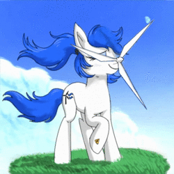 Size: 500x500 | Tagged: safe, artist:equum_amici, artist:walris, oc, object pony, original species, pony, animated, blushing, cinemagraph, electrical hazard icon, moon, no sound, ponified, ponytail, propeller, wat, webm, what has science done, wind, wind turbine generator