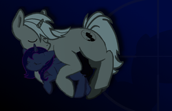 Size: 998x645 | Tagged: safe, artist:soulcreeper12, derpibooru exclusive, princess luna, oc, oc:scope sight, alicorn, pony, unicorn, g4, abstract background, cuddling, cute, eyes closed, female, folded wings, male, photoshop, shipping, simple background, spooning, stallion, wings