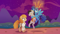 Size: 1368x768 | Tagged: safe, artist:lissystrata, doctor whooves, time turner, alicorn, pony, g4, crossover, doctor who, eleventh doctor, idris, ponified, river song (doctor who), tardis, the doctor, wallpaper