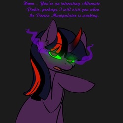 Size: 400x400 | Tagged: safe, artist:sinsays, part of a set, twilight sparkle, crystal pony, earth pony, pony, unicorn, ask corrupted twilight sparkle, g4, corrupted, corrupted twilight sparkle, curved horn, dark, dark equestria, dark magic, dark queen, dark world, darkened coat, ear fluff, female, horn, magic, part of a series, possessed, queen twilight, solo, sombra eyes, sombra horn, tumblr, tyrant sparkle, unicorn twilight