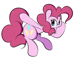 Size: 1280x1024 | Tagged: safe, artist:turtlefarminguy, pinkie pie, earth pony, pony, g4, female, glasses, looking at you, mare, pose, round ears, simple background, smiling, solo, thick lineart, transparent background