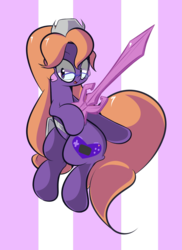 Size: 1280x1760 | Tagged: safe, artist:turtlefarminguy, earth pony, pony, amethyst: princess of gemworld, clothes, dc comics, eyebrows, eyelashes, female, glasses, mare, open mouth, ponified, simple background, smiling, solo, sword, thick lineart, transparent background, weapon