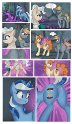 Size: 1792x3080 | Tagged: safe, artist:xjenn9fusion, carrot top, derpy hooves, golden harvest, mayor mare, minuette, pony, comic:administrative unity, comic:fusing the fusions, g4, butt, butt expansion, comic, commission, commissioner:bigonionbean, embarrassed, flank, flustered, fusion, growth, magic, plot, potion, shocked, swelling, the ass was fat, the plot thickens, wide hips, window, writer:bigonionbean