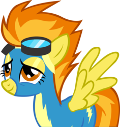 Size: 1724x1828 | Tagged: dead source, safe, artist:a01421, spitfire, pegasus, pony, g4, clothes, female, goggles, lidded eyes, mare, show accurate, simple background, solo, spread wings, transparent background, uniform, vector, wings, wonderbolts uniform