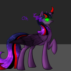 Size: 600x600 | Tagged: safe, artist:sinsays, part of a set, twilight sparkle, alicorn, pony, ask corrupted twilight sparkle, g4, color change, corrupted, corrupted twilight sparkle, curved horn, dark, dark equestria, dark magic, dark queen, dark world, darkened coat, darkened hair, ear fluff, ethereal mane, female, folded wings, horn, jagged horn, looking at new wings, magic, part of a series, possessed, queen twilight, raised hoof, solo, sombra empire, sombra eyes, sombra horn, standing, tumblr, twilight sparkle (alicorn), tyrant sparkle, wings