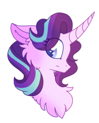 Size: 800x1000 | Tagged: dead source, safe, artist:lolwise, starlight glimmer, pony, unicorn, g4, bust, chest fluff, colored pupils, curved horn, female, floppy ears, fluffy, horn, mare, portrait, profile, simple background, solo, transparent background