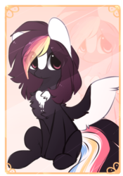 Size: 472x674 | Tagged: dead source, safe, artist:php146, oc, oc only, oc:ayaka, pegasus, pony, alternate design, card, chest fluff, coat markings, colored wings, colored wingtips, eye clipping through hair, female, mare, ponified, sitting, solo, species swap, spread wings, wings, zoom layer