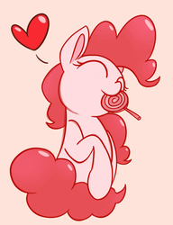 Size: 519x675 | Tagged: safe, artist:niteax, pinkie pie, earth pony, pony, g4, candy, cute, diapinkes, eyes closed, female, food, heart, lollipop, mare, nom, pink background, simple background, solo