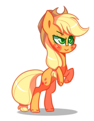 Size: 988x1279 | Tagged: safe, artist:shyshella, applejack, earth pony, pony, g4, blushing, chibi, colored lineart, cute, digital art, dreamworks face, female, green eyes, hat, looking at something, mare, shadow, signature, simple background, solo, transparent background