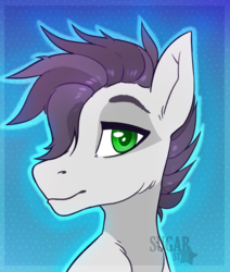 Size: 2041x2402 | Tagged: safe, artist:sugarstar, oc, oc only, oc:walter, pegasus, pony, abstract background, bust, colored pupils, high res, looking at you, male, simple background, smiling, solo, stallion