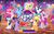 Size: 1280x800 | Tagged: safe, gameloft, idw, applejack, fluttershy, pinkie pie, princess cadance, rainbow dash, rarity, shining armor, twilight sparkle, alicorn, earth pony, pegasus, pony, unicorn, friendship is magic #11, friendship is magic #12, g4, my little pony: friendship is magic (idw), neigh anything, balloon, cyrillic, disco ball, female, idw showified, loading screen, male, mare, screenshots, stallion, twilight sparkle (alicorn)