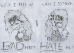 Size: 1920x1396 | Tagged: safe, artist:adilord, oc, oc:adilord, pony, clothes, crying, depressing, hate, monochrome, rage, traditional art