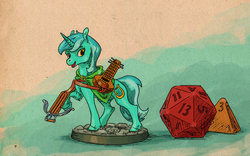 Size: 1119x700 | Tagged: safe, artist:adeptus-monitus, lyra heartstrings, pony, unicorn, g4, bard, crossbow, d20, d4, dice, dungeons and dragons, fantasy class, figurine, gaming miniature, lute, miniature, miniature pony, musical instrument, pen and paper rpg, rpg