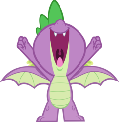 Size: 8323x8526 | Tagged: safe, artist:memnoch, spike, dragon, g4, molt down, absurd resolution, dragon wings, hands up, male, nose in the air, open mouth, simple background, solo, spread wings, tongue out, transparent background, uvula, vector, winged spike, wings