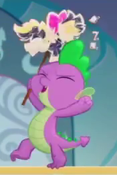 Size: 175x260 | Tagged: safe, screencap, songbird serenade, spike, dragon, g4, my little pony: the movie, claws, cropped, eyes closed, male, solo, tail