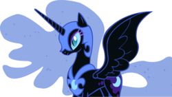 Size: 1902x1073 | Tagged: dead source, safe, artist:a01421, nightmare moon, pony, g4, female, looking to the left, simple background, solo, spread wings, transparent background, vector, wings