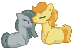 Size: 381x254 | Tagged: safe, artist:summersketch-mlp, edit, braeburn, marble pie, earth pony, pony, g4, braeble, cropped, eyes closed, female, male, shipping, straight