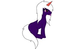 Size: 1024x674 | Tagged: safe, artist:catastrophy_kat, oc, oc only, oc:chiarezza, bat pony, pony, vampire, :p, bat pony oc, colored horn, female, horn, mare, prosthetic horn, prosthetics, silly, simple background, sitting, smiling, solo, tongue out, white background, wingless