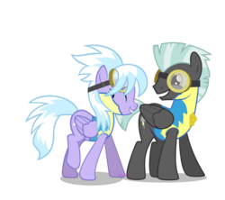 Size: 1024x910 | Tagged: safe, artist:arcticfox1095, artist:chainchomp2 edits, edit, cloudchaser, thunderlane, pegasus, pony, g4, wonderbolts academy, clothes, female, male, mare, ship:thunderchaser, shipping, simple background, stallion, straight, transparent background, uniform, vector, wonderbolt trainee uniform