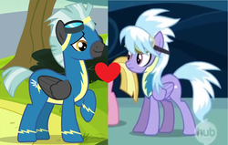 Size: 1362x868 | Tagged: safe, edit, edited screencap, screencap, cloudchaser, thunderlane, pony, g4, clothes, female, male, ship:thunderchaser, shipping, shipping domino, straight, uniform, wonderbolt trainee uniform, wonderbolts uniform