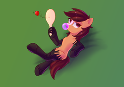 Size: 3508x2480 | Tagged: safe, artist:loonya, oc, oc only, oc:wireless fuzz, cyborg, earth pony, pony, amputee, high res, paddleball, prosthetic limb, prosthetics, solo