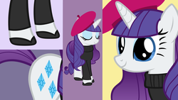 Size: 1920x1080 | Tagged: safe, artist:shelltoon, rarity, pony, unicorn, g4, sweet and elite, beatnik rarity, beret, clothes, female, hat, mare, solo, sweater, wallpaper